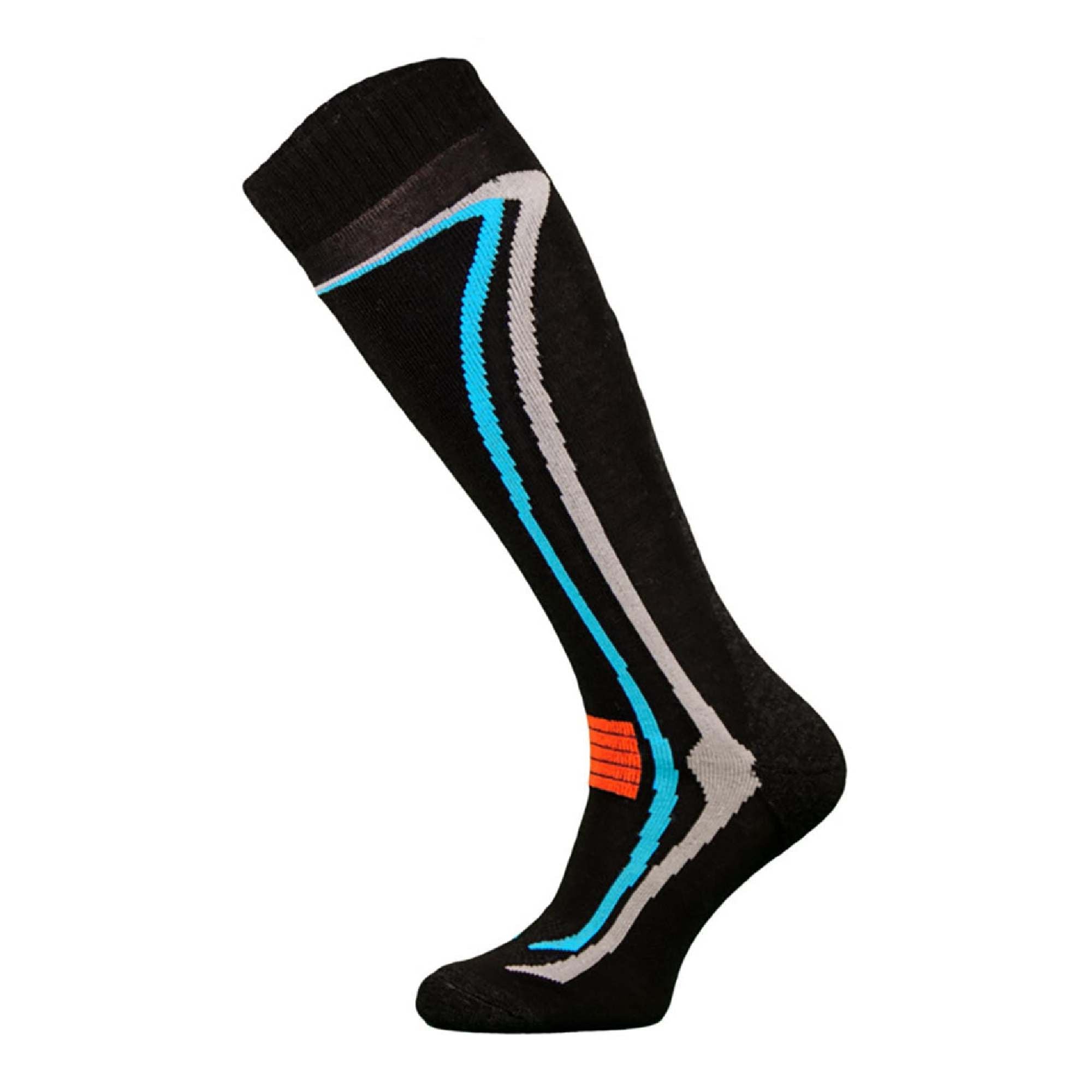 Merino wool ski socks for winter snow sports, featuring a cushioned thermoactive performance knit design