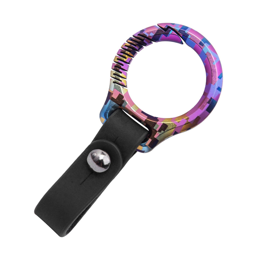 Luxury titanium keychain with magnetic rotary buckle and top grain leather strap for car keys — view 2