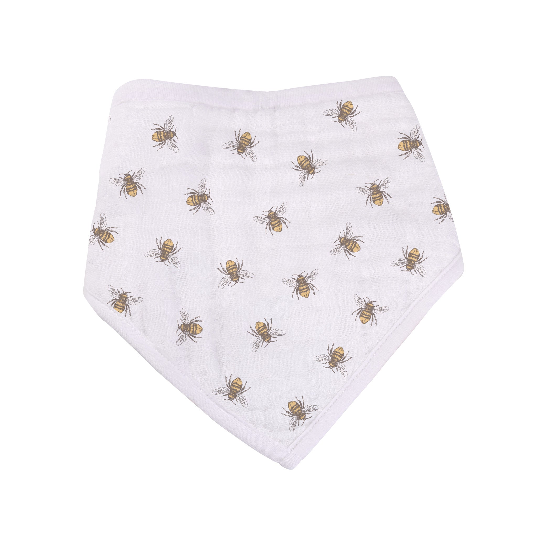 Sunrise to Sunset Bandana Bibs in natural bamboo muslin with adorable sunflower and bee patterns. — view 3