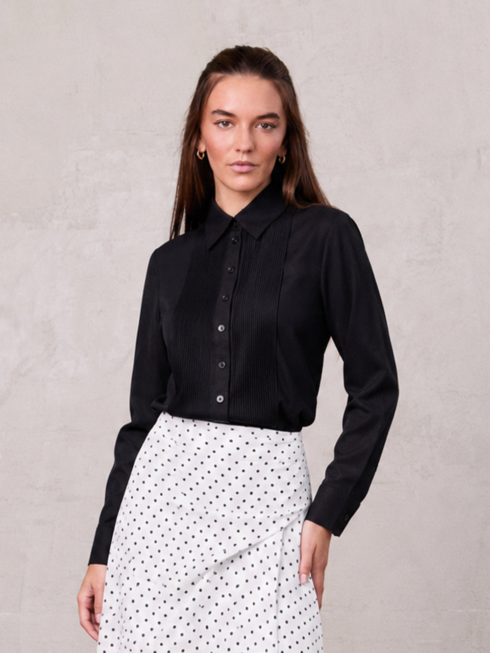 Pintuck Button Down Blouse-Black-0