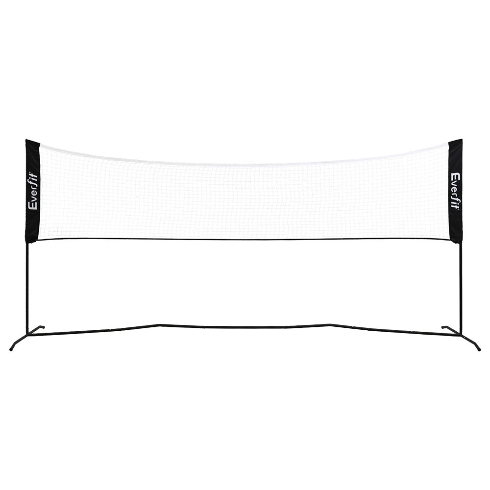 Everfit 3.6m portable sports net with black steel frame, pickleball paddles, and carry bag — view 3