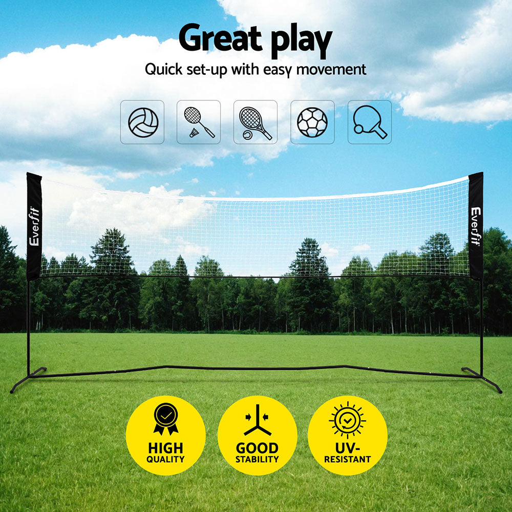 Everfit 3.6m portable sports net with black steel frame, pickleball paddles, and carry bag — view 4