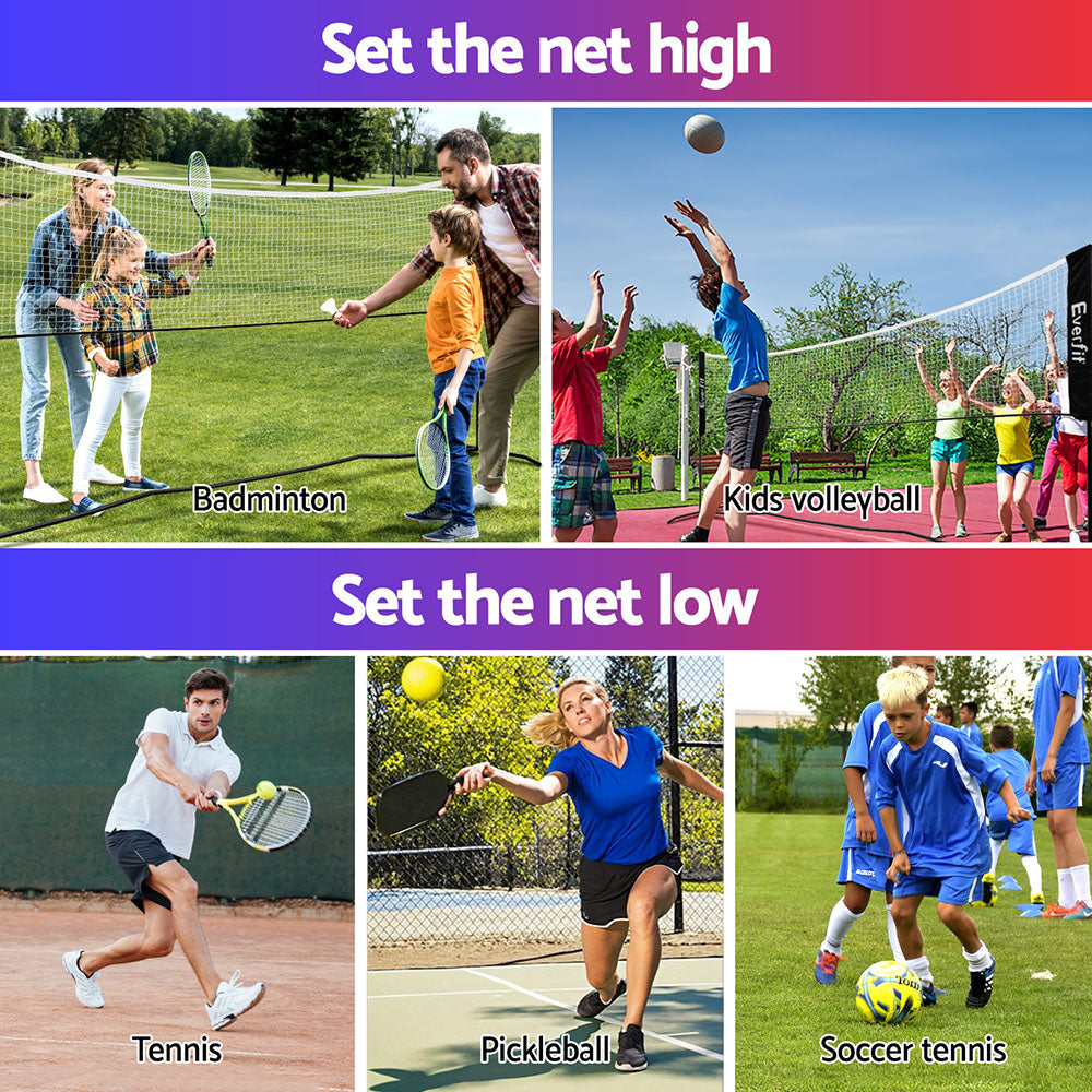 Everfit 3.6m portable sports net with black steel frame, pickleball paddles, and carry bag — view 5