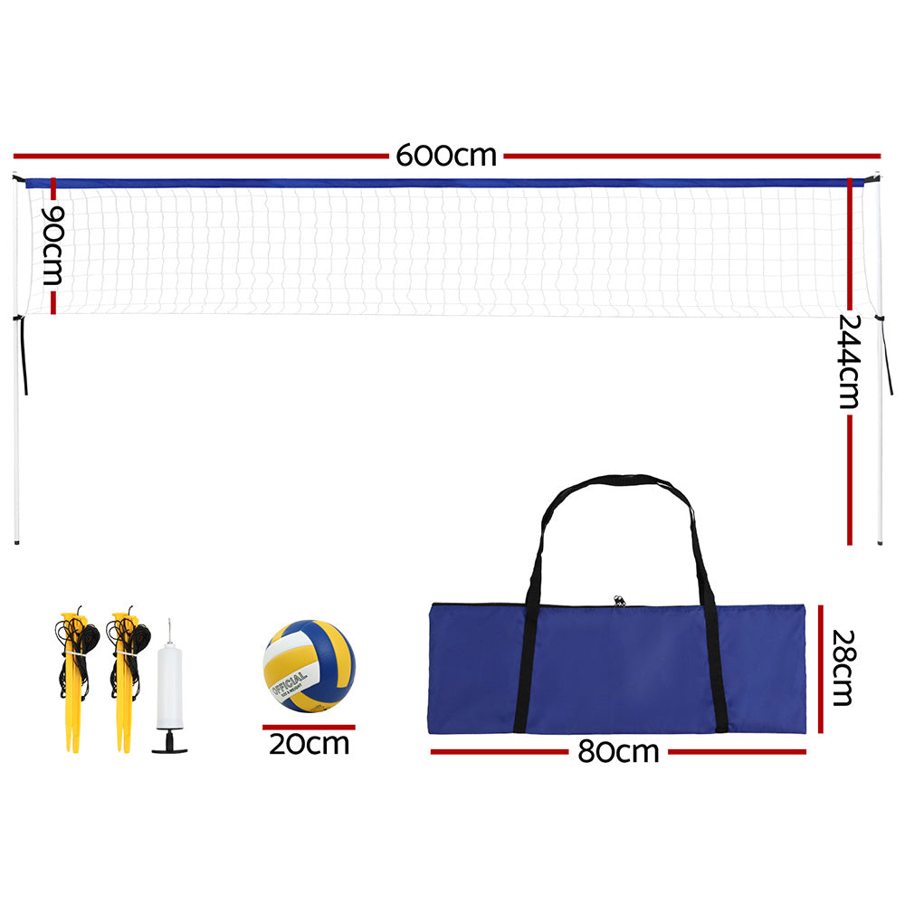 Portable 6-meter volleyball net set with white iron frame, PVC ball, and blue carry bag. — view 2