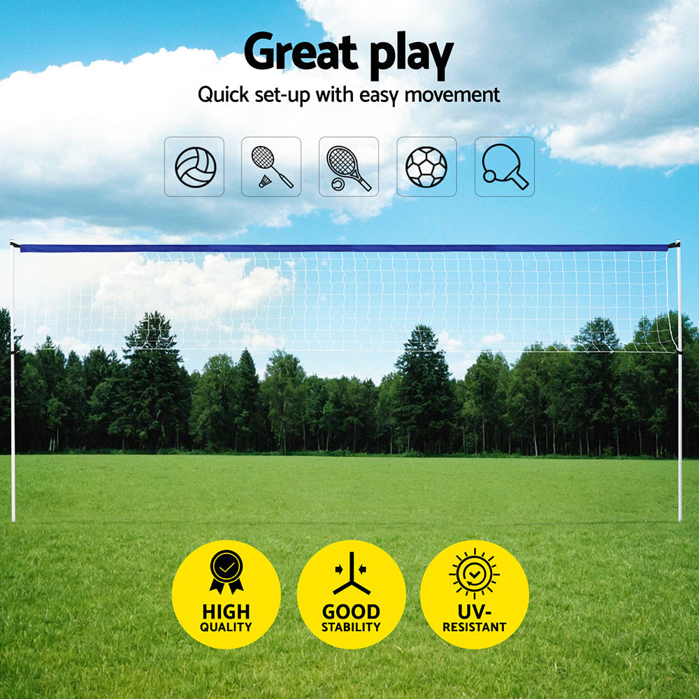 Portable 6-meter volleyball net set with white iron frame, PVC ball, and blue carry bag. — view 4