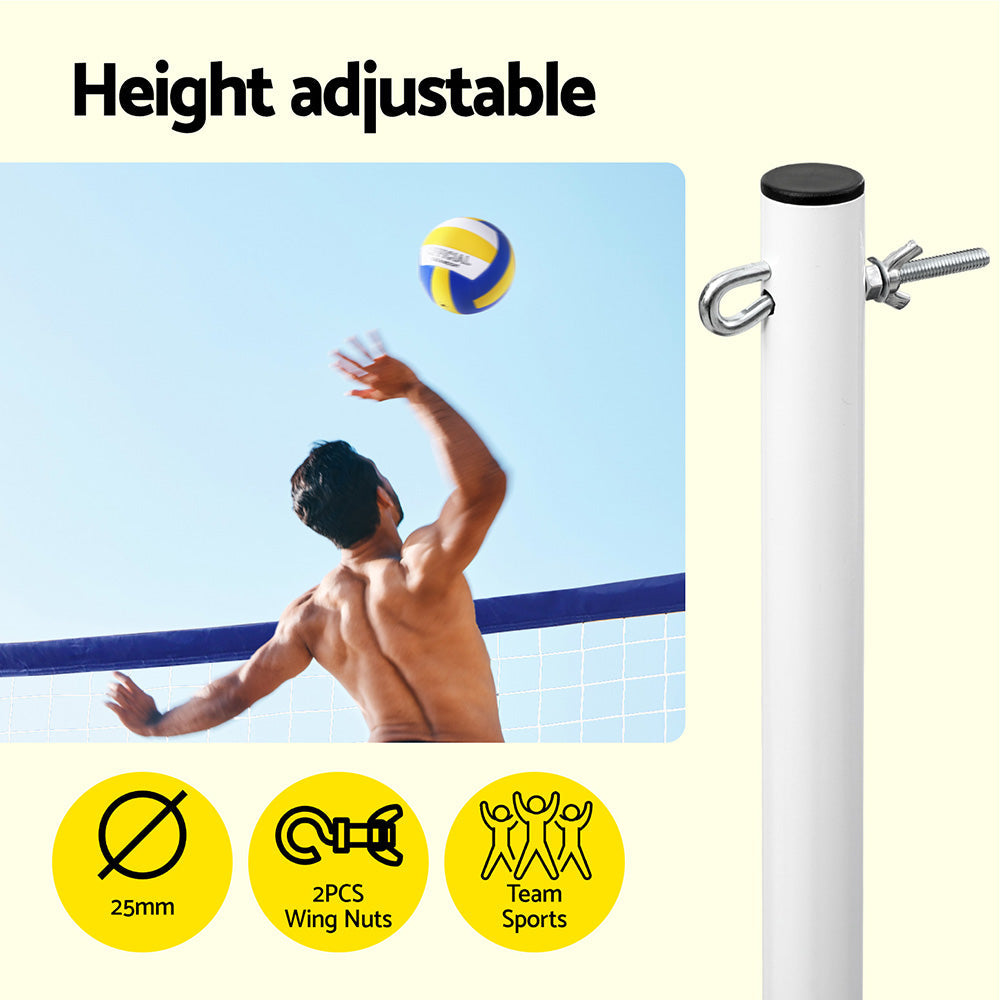 Portable 6-meter volleyball net set with white iron frame, PVC ball, and blue carry bag. — view 5