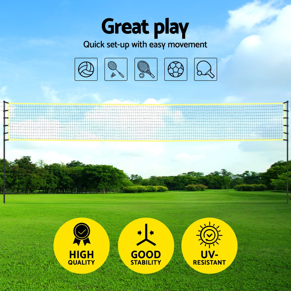 Portable 9m outdoor volleyball sports net set with steel poles, ball, and black carry bag — view 4