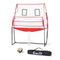 Portable 8ft yellow and black volleyball training net with ball, pump, and carry bag