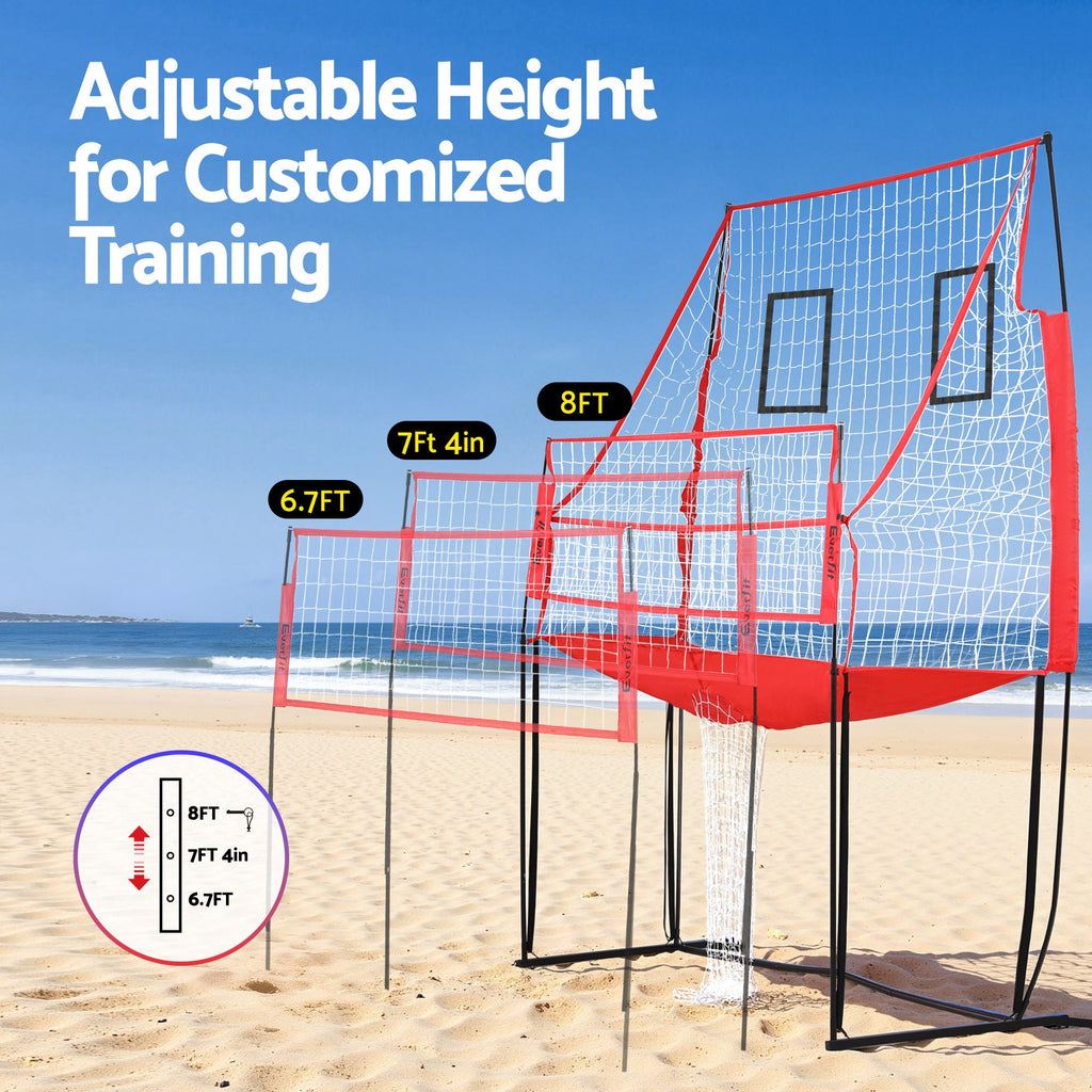 Portable 8ft yellow and black volleyball training net with ball, pump, and carry bag — view 4