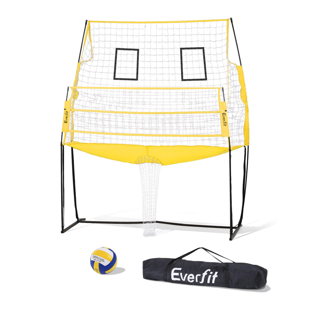 Everfit free-standing portable outdoor volleyball net in yellow and black with PVC ball