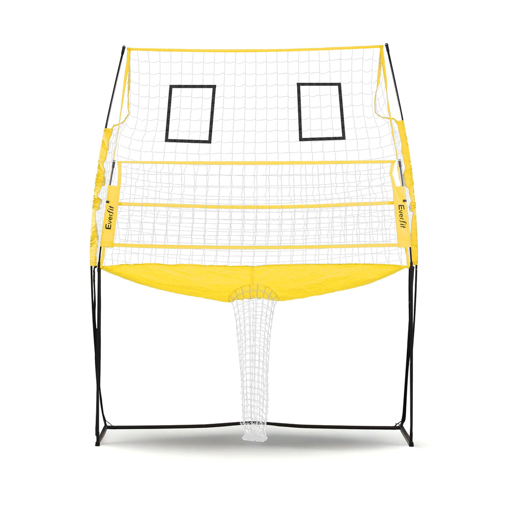 Everfit free-standing portable outdoor volleyball net in yellow and black with PVC ball — view 3