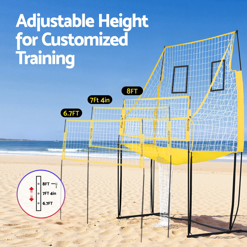 Everfit free-standing portable outdoor volleyball net in yellow and black with PVC ball — view 4