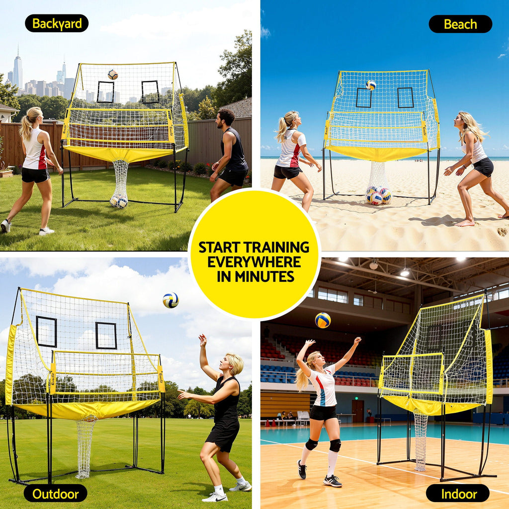 Everfit free-standing portable outdoor volleyball net in yellow and black with PVC ball — view 5