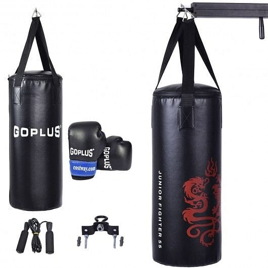 Kids 2-foot boxing set with hanging punch bag, padded training gloves, skipping rope, and carrying rucksack — view 3