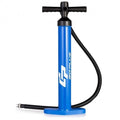 Double action SUP hand pump with pressure gauge, sturdy aluminum body, and wide anti-slip base