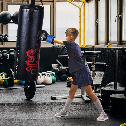 Black PU leather 40lb heavy punching bag set with boxing gloves and jump rope