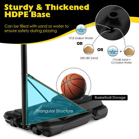 Portable adjustable basketball hoop system with shatterproof backboard, rim, and freestanding base with wheels. — view 4