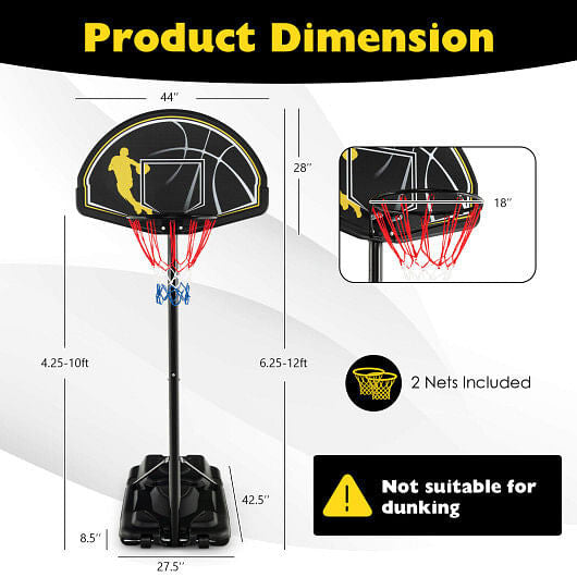 Portable adjustable basketball hoop system with shatterproof backboard, rim, and freestanding base with wheels. — view 5