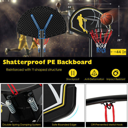 Portable adjustable basketball hoop system with shatterproof backboard, rim, and freestanding base with wheels. — view 3