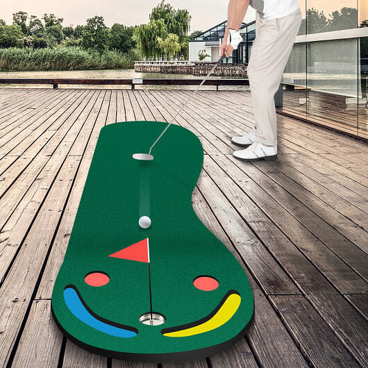 Golf putting green set with training cup, flag, and built-in hazards on a true-roll surface — view 2