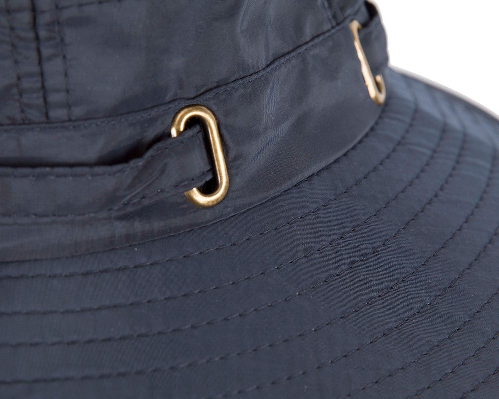 Navy blue weatherproof casual bucket hat with adjustable chin strap for outdoor golf and hiking — view 5