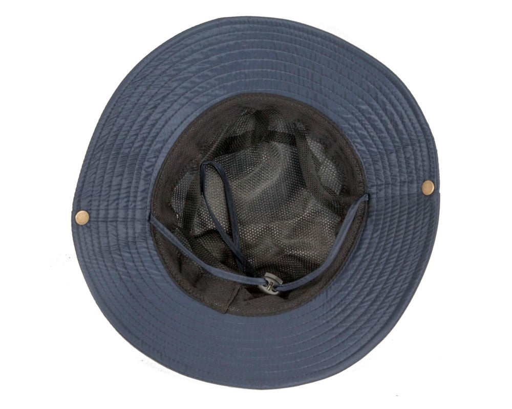 Navy blue weatherproof casual bucket hat with adjustable chin strap for outdoor golf and hiking — view 4