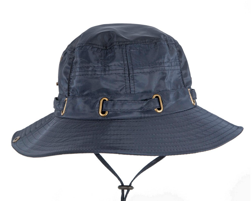 Navy blue weatherproof casual bucket hat with adjustable chin strap for outdoor golf and hiking — view 2