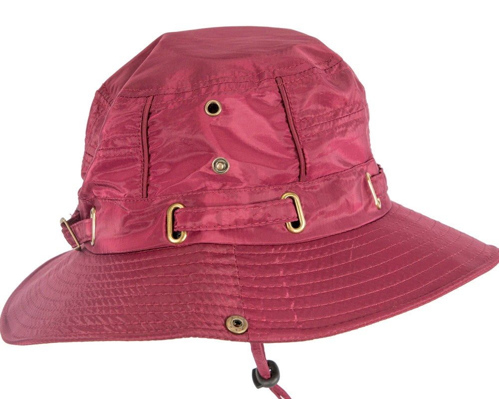 Burgundy weatherproof casual bucket hat with chin strap for golf and outdoor winter activities — view 3