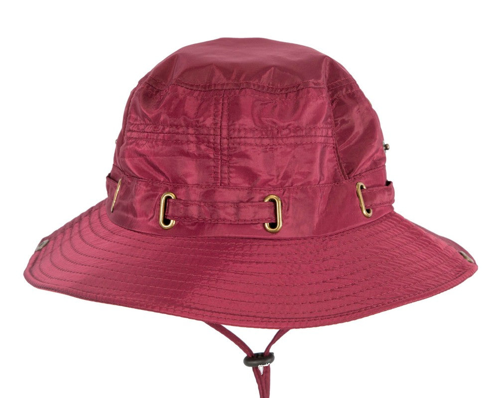 Burgundy weatherproof casual bucket hat with chin strap for golf and outdoor winter activities — view 2