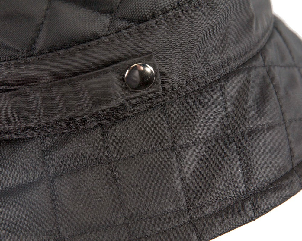 Black casual weatherproof bucket golf hat with a warm fleecy lining and foldable design — view 4