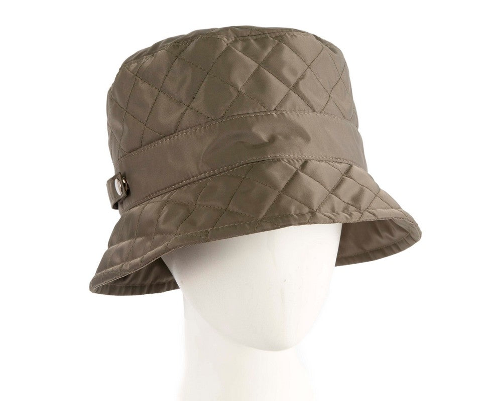 Olive green casual weatherproof bucket hat with cozy fleece lining for winter outdoor sports