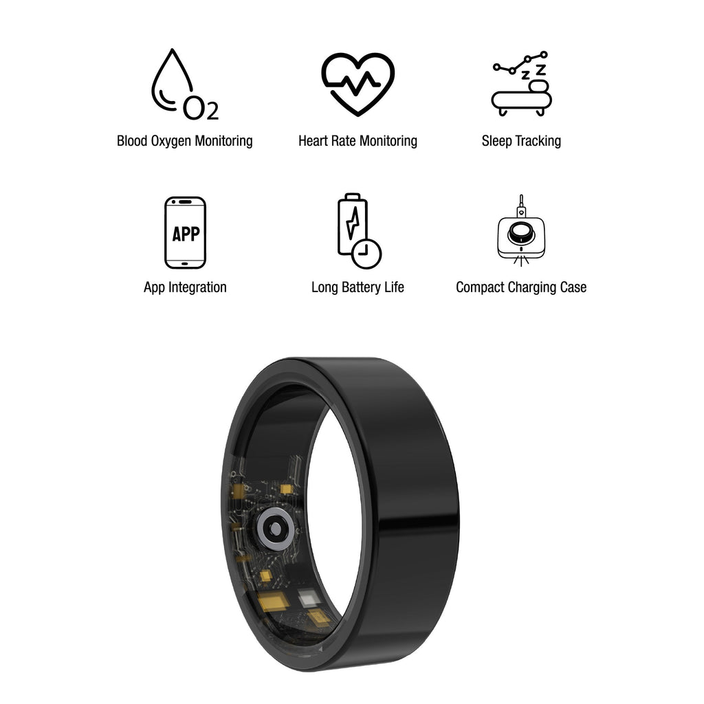 Everyday Wellness Smart Ring in sleek modern finish with its compact magnetic charging base — view 2