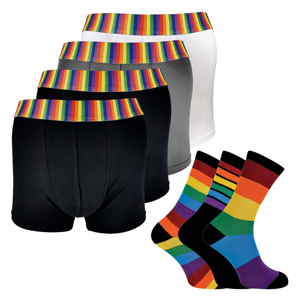 Men's vibrant rainbow striped novelty socks and matching comfortable boxers set multipack boxers set multipack