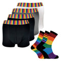 Men's vibrant rainbow striped novelty socks and matching comfortable boxers set multipack boxers set multipack
