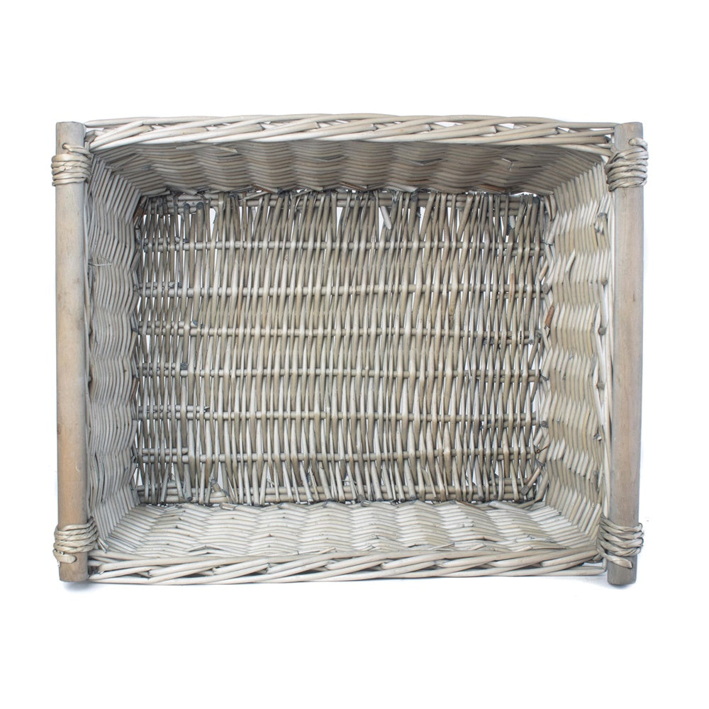 Grey wash wicker storage basket with smooth wooden handles for natural home organization and decor — view 4