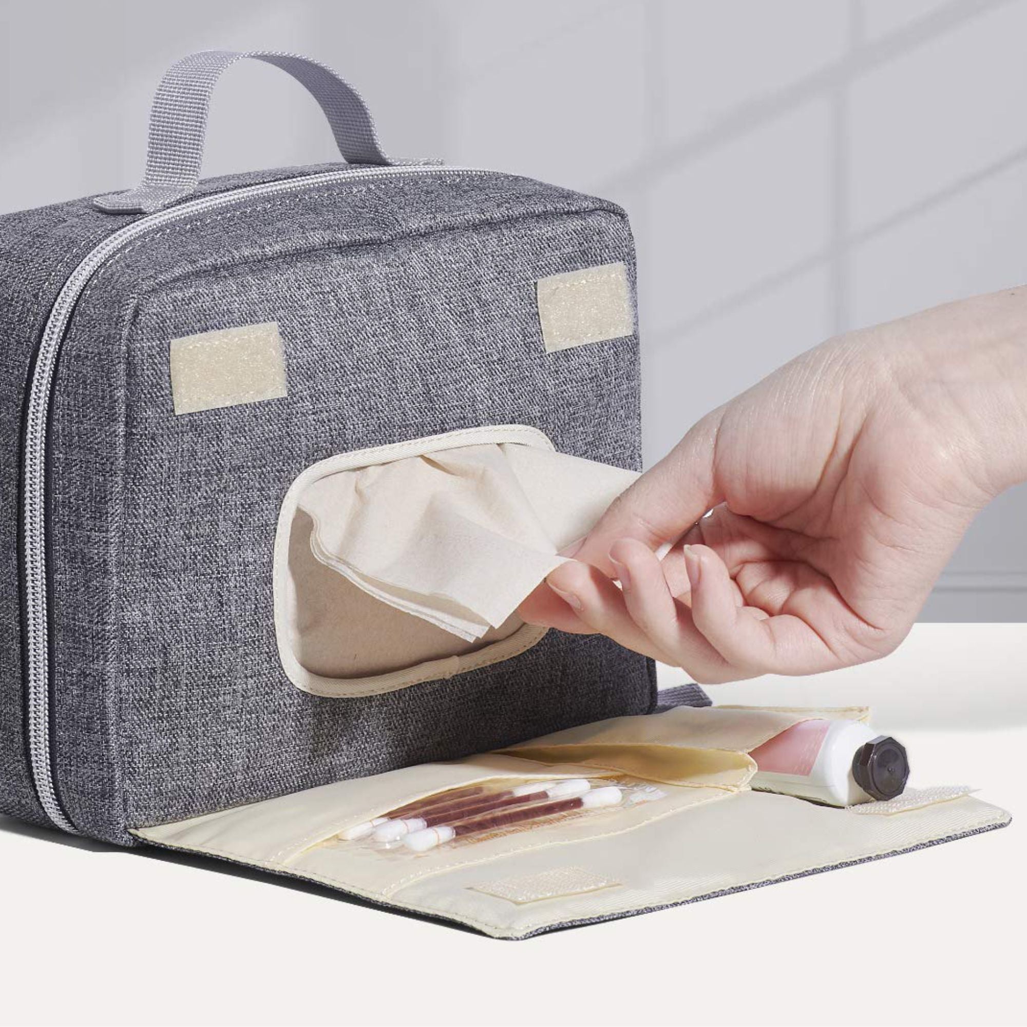 Compact diaper clutch bag with built-in baby wipe dispenser and adjustable shoulder strap for strollers — view 2