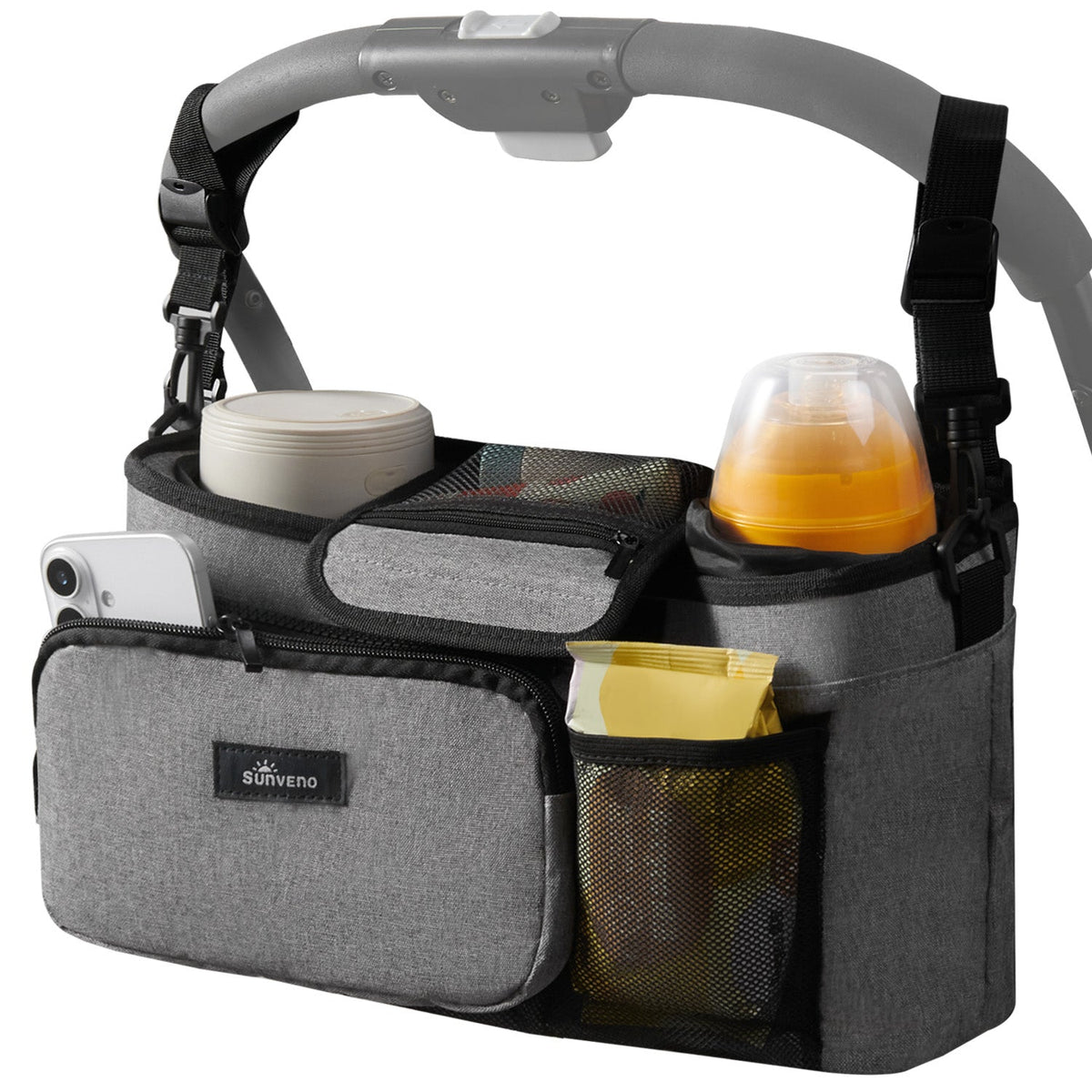 SUNVENO Stroller Organizer Bag with Detachable Parent Pouch, Dual Cup Holders, Adjustable Straps & Removable Shoulder Strap-5