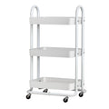 White 3-tier rolling storage trolley kitchen cart with steel frame and smooth caster wheels