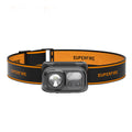 Mini LED headlamp with adjustable elastic headband, durable ABS casing and red auxiliary light