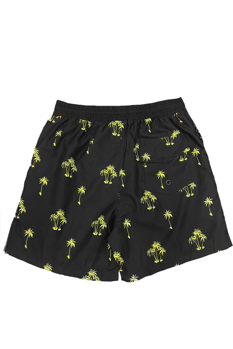 Lime palm print swim shorts for men featuring bright green tropical design and regular fit — view 3