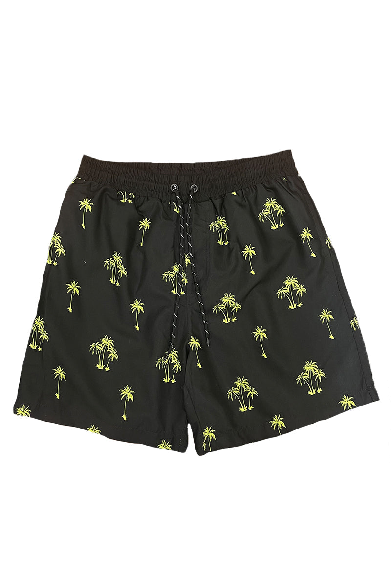 Lime palm print swim shorts for men featuring bright green tropical design and regular fit — view 2