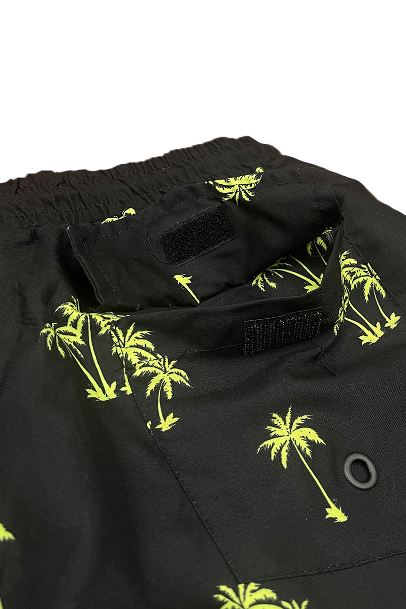 Lime palm print swim shorts for men featuring bright green tropical design and regular fit — view 4