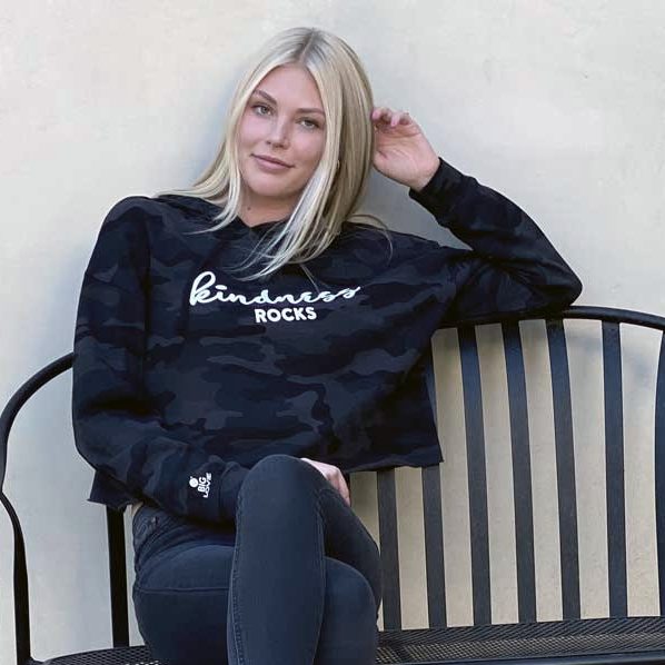 KINDNESS ROCKS HOODIE CROP SWEATSHIRT | BLACK CAMO-0