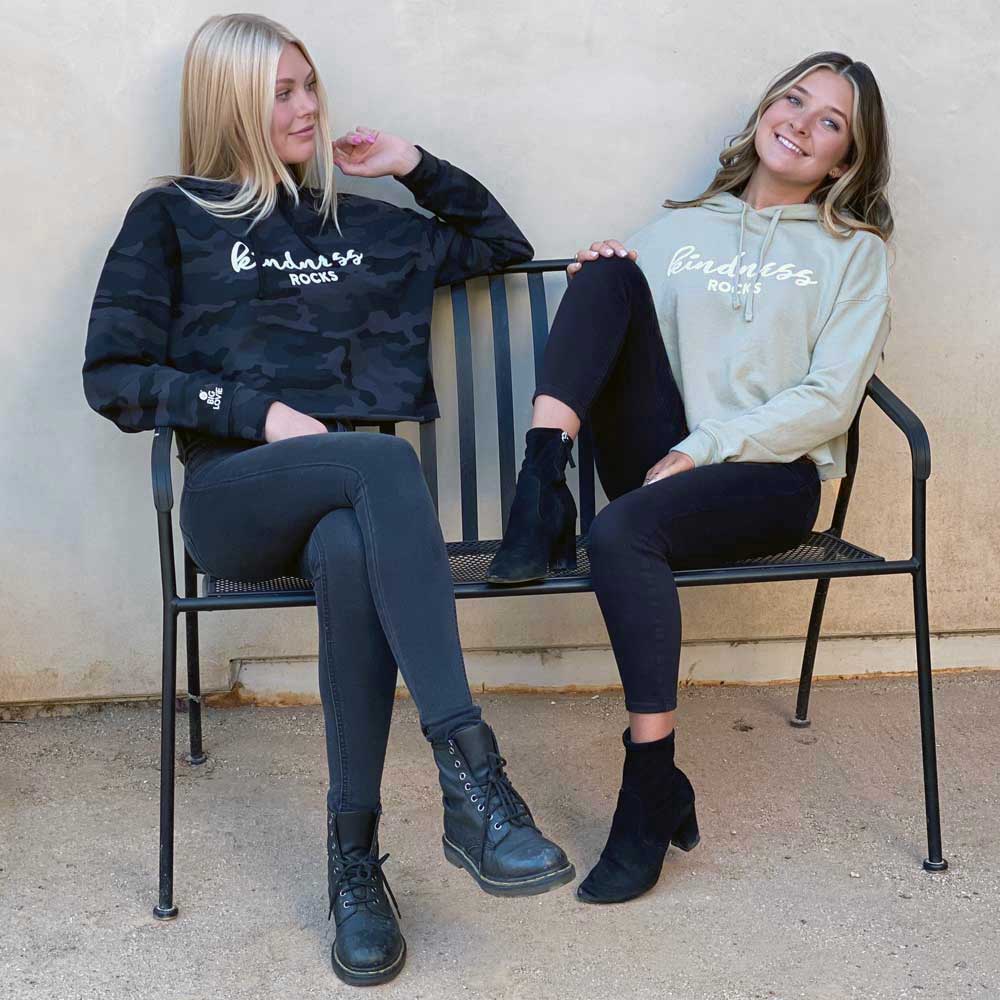 KINDNESS ROCKS HOODIE CROP SWEATSHIRT | BLACK CAMO-3