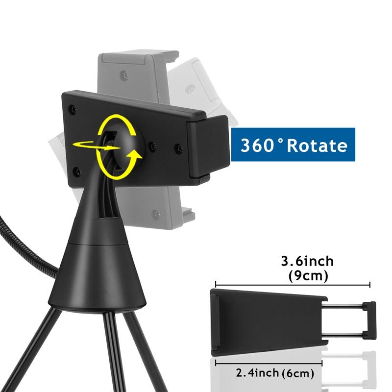Dimmable LED ring light with attached phone tripod stand for professional video recording and selfies — view 3