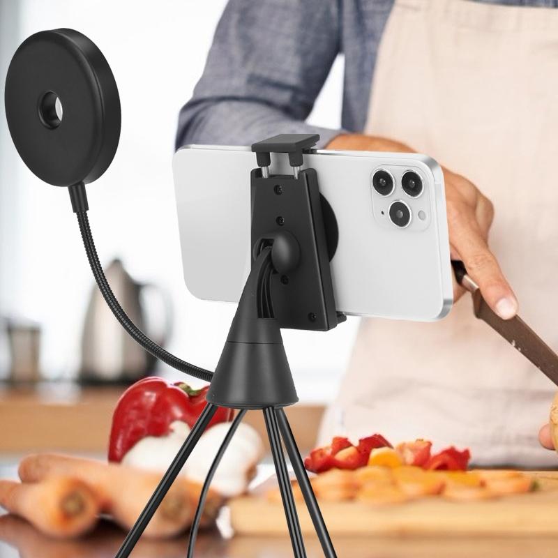 Dimmable LED ring light with attached phone tripod stand for professional video recording and selfies — view 5