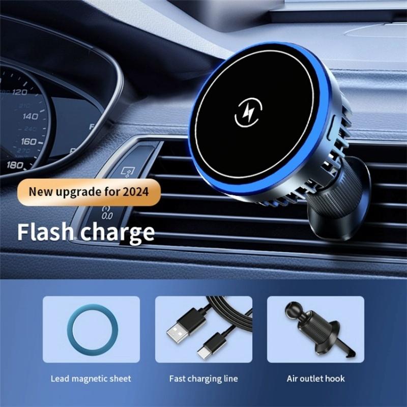 NNEIDS magnetic wireless car charger with colorful RGB lighting and air outlet mounting bracket