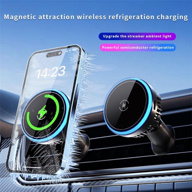 NNEIDS magnetic wireless car charger with colorful RGB lighting and air outlet mounting bracket — view 2