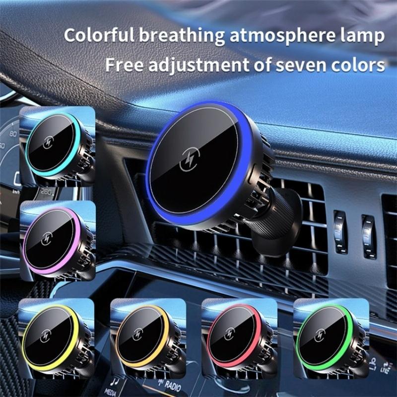 NNEIDS magnetic wireless car charger with colorful RGB lighting and air outlet mounting bracket — view 3