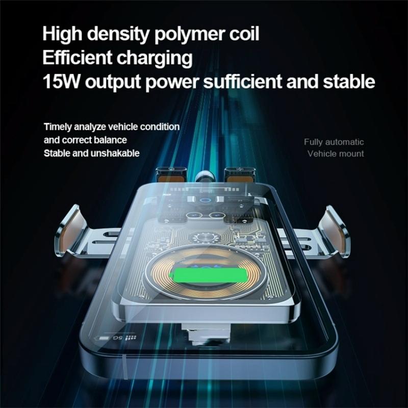 NNEIDS transparent black wireless car charger with automatic infrared sensor aluminum mounting bracket — view 4